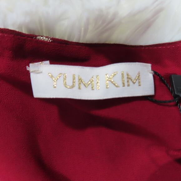 Yumi Kim Wine Hot Spot Heartbeat Mini Dress Surplice Long Blouson Sleeves Small - Picture 10 of 10